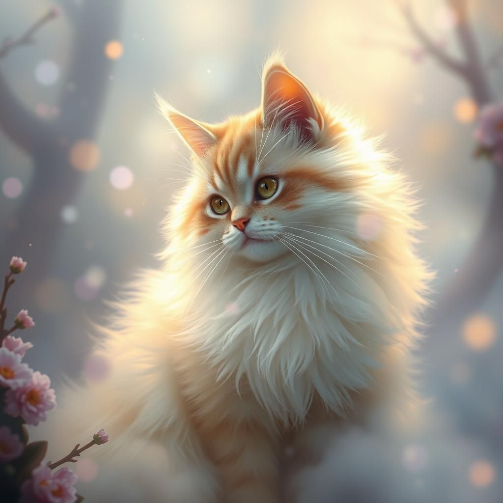 Ethereal Cat Made of Light in Fantasy Style