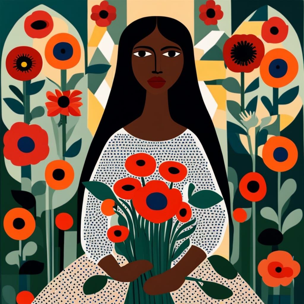 Black Woman with Flowers and Geometric Shapes in Tarsila do ...