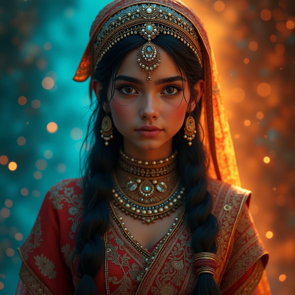 Mystical Indian Goddess in Vibrant Traditional Attire