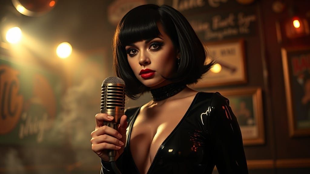 Velma Dinkley in Goth Latex Style at Smoky Jazz Club