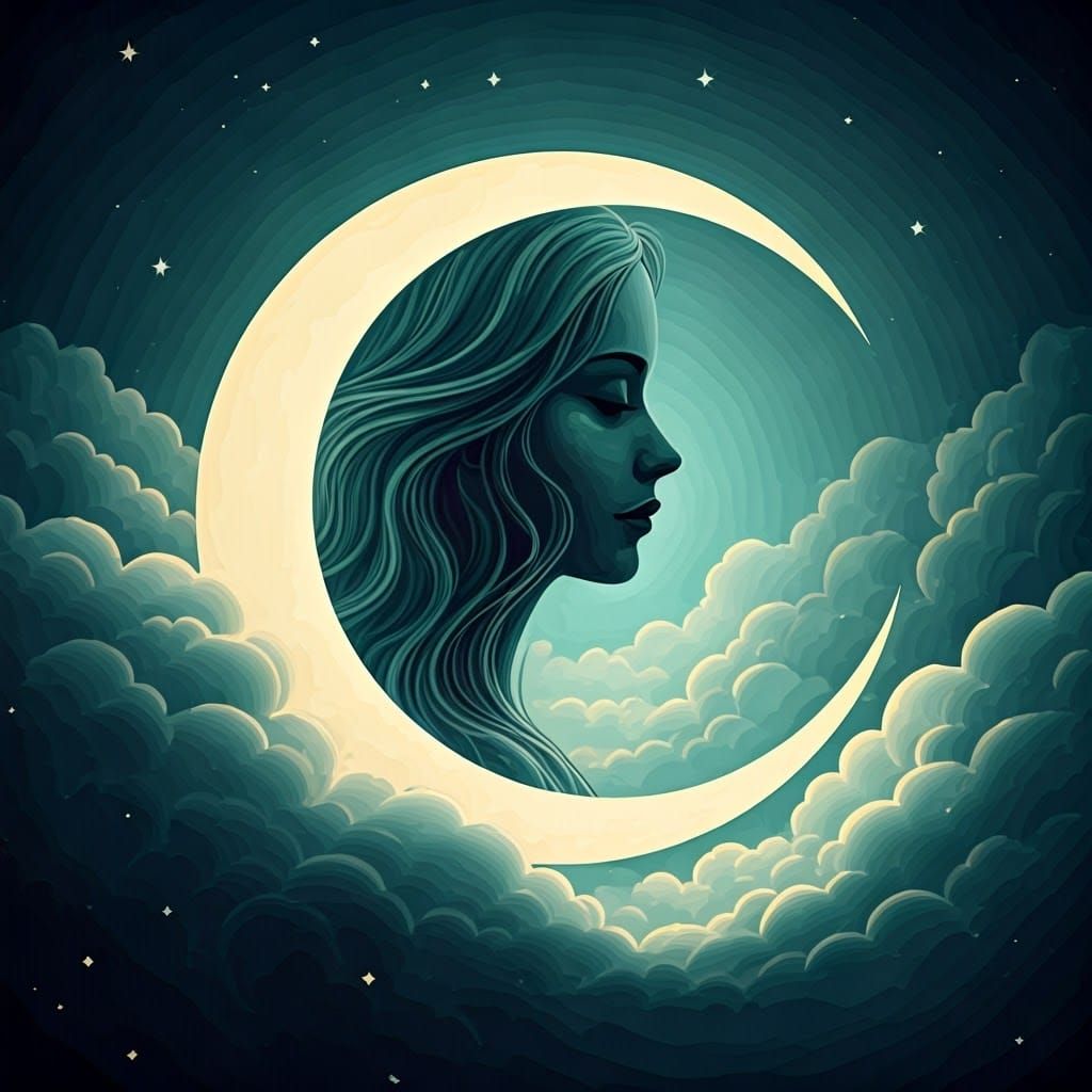 Surreal Moon Goddess in a Dreamy Watercolor Landscape