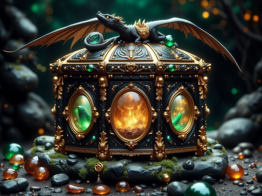 Dragon Reliquary with Obsidian and Gemstone Details