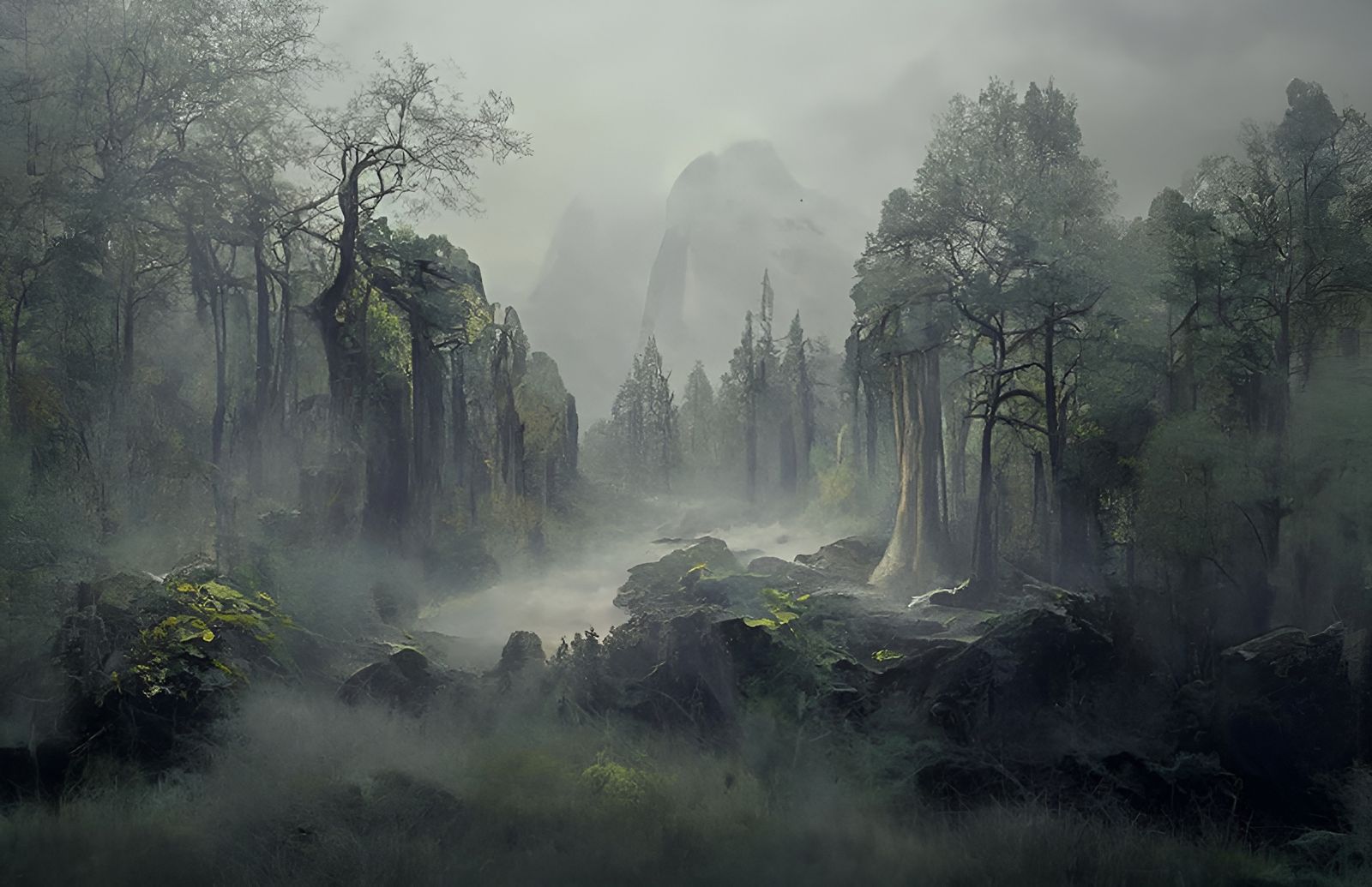 Mystical Karst Forest in Atmospheric Digital Painting Style