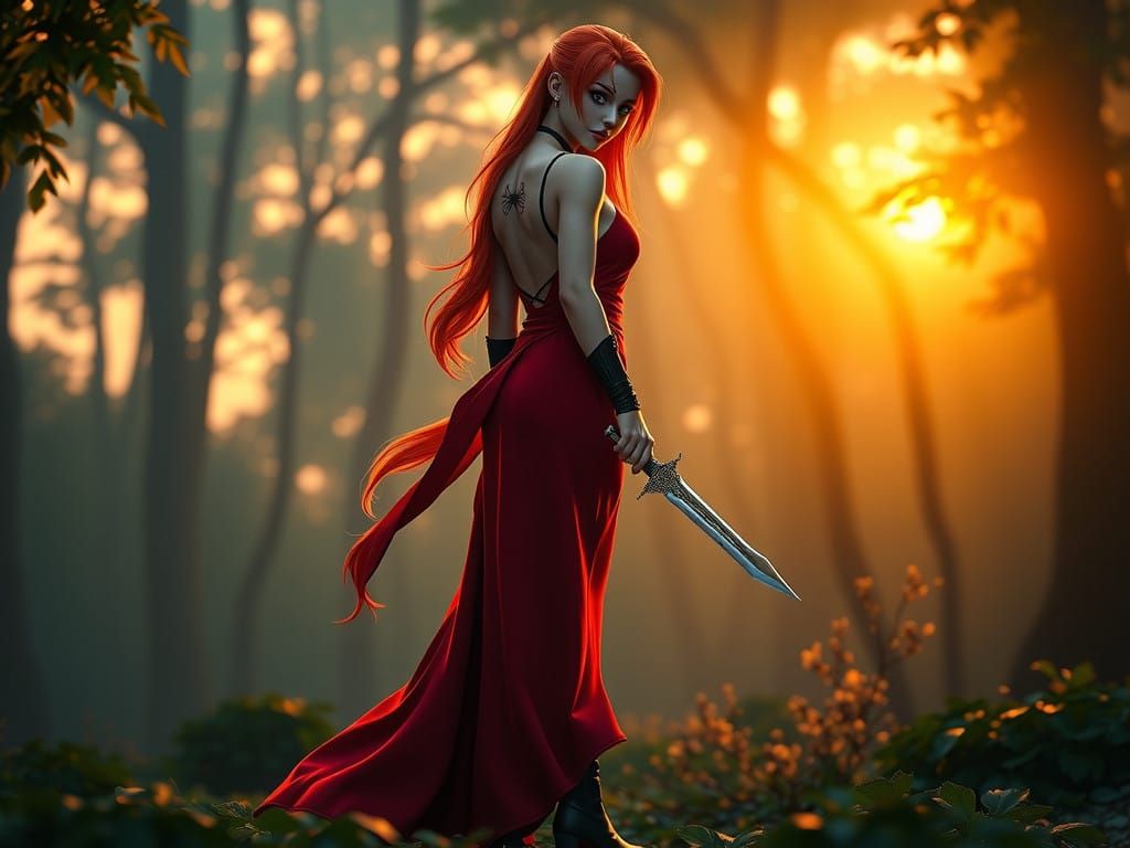 Ethereal Warrior Emerges from Mystical Forest