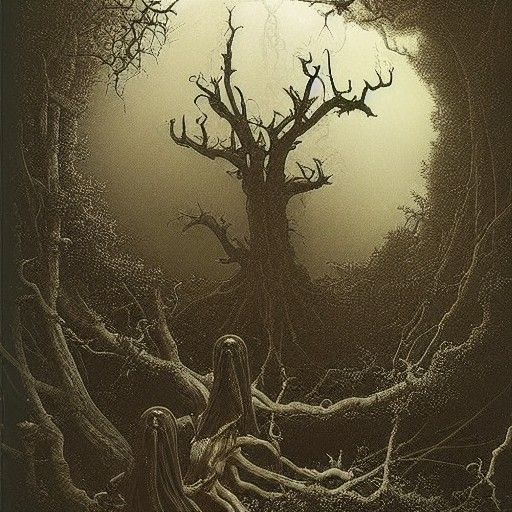Spooky Anthropomorphic Tree Storybook Illustration