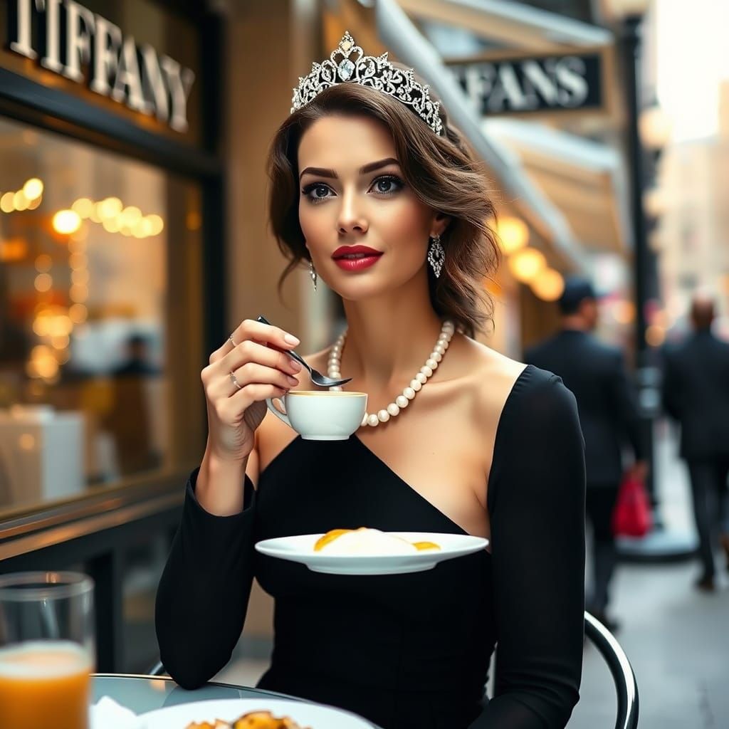 Woman in Little Black Dress, Breakfast Outside Tiffany's