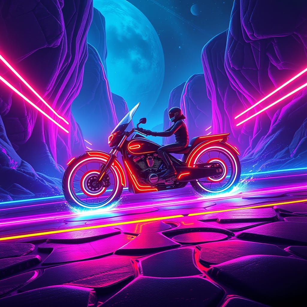 Epic Tron Light Cycle in Vibrant Fantasy World