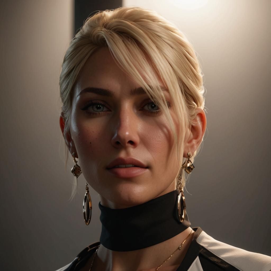 Hyperrealistic Portrait of a Blonde Woman in White