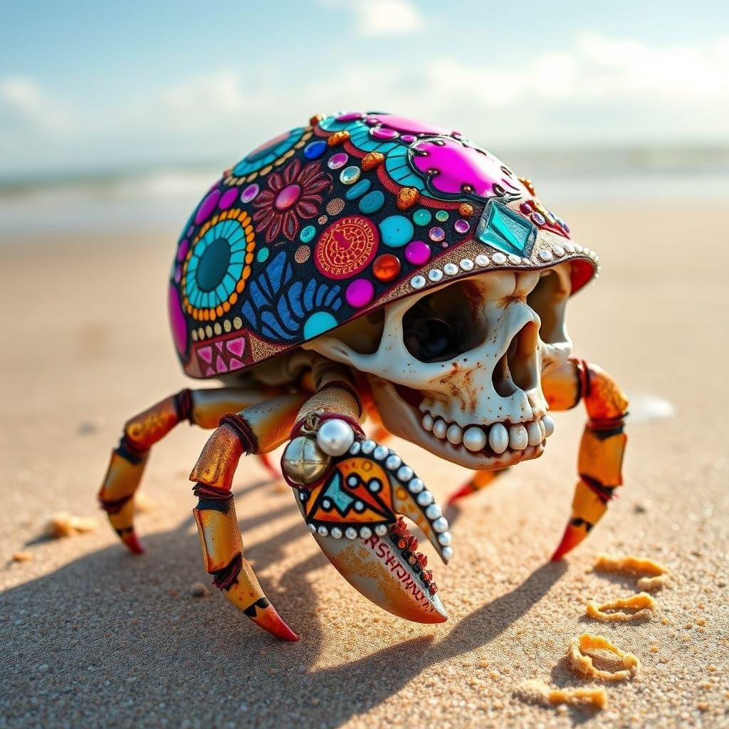 Psychedelic Hermit Crab with Skull Shell
