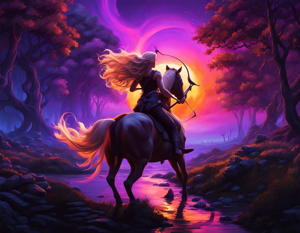 Dark Fantasy Centaur Archer in Vibrant Swamp Landscape