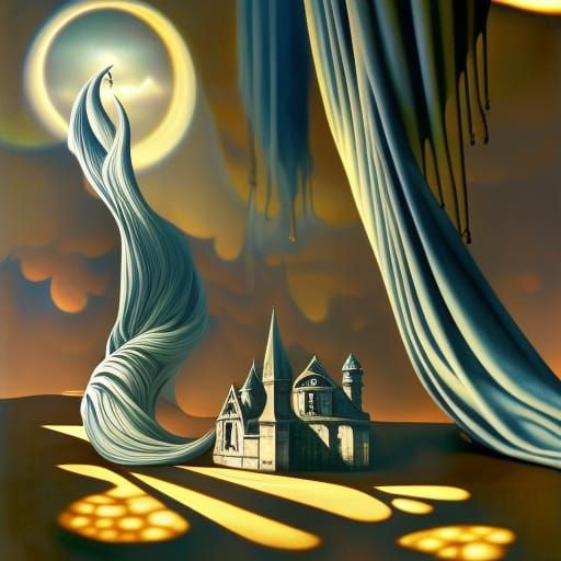 Ethereal Shadows in Ornate Surrealist Architecture