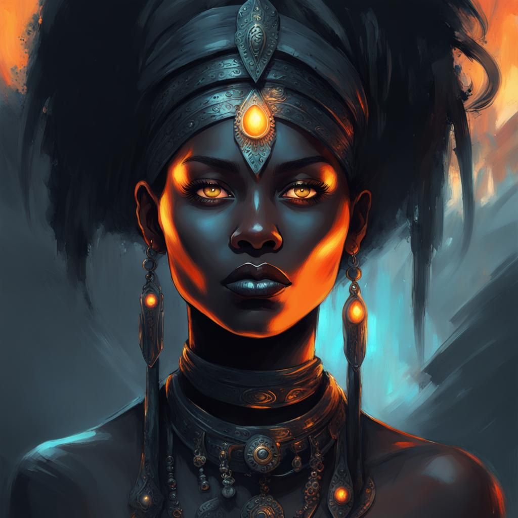Afrofuturist Shaman with Glowing Eyes Digital Painting