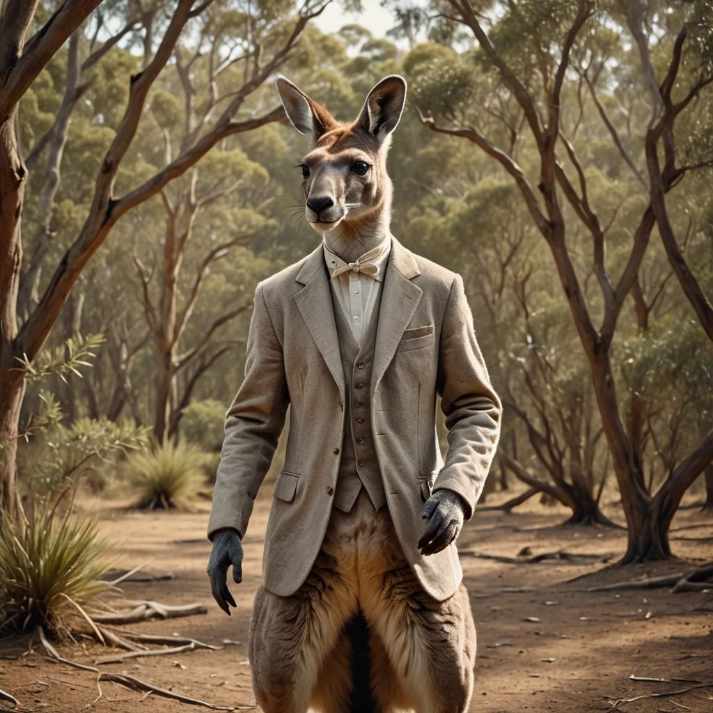 Elegant Anthropomorphic Kangaroo Portrait with Angelic Eleme...