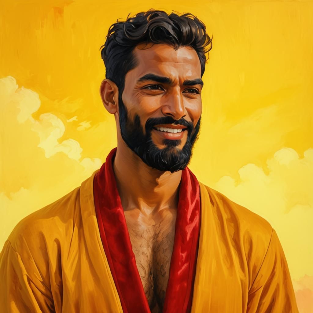 Bearded Man in Golden Robe: Impressionist Oil Painting