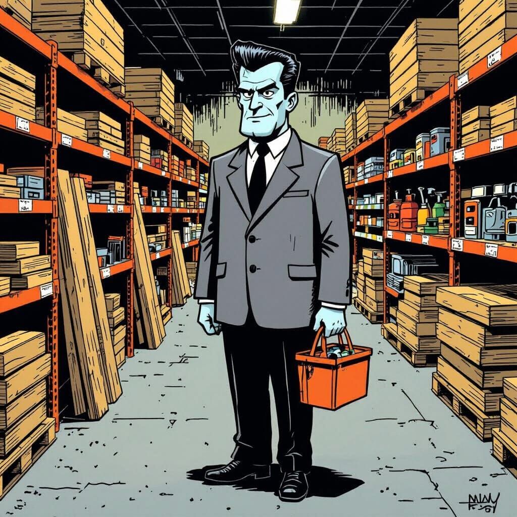 Herman Munster Awaits Home Improvement Supplies