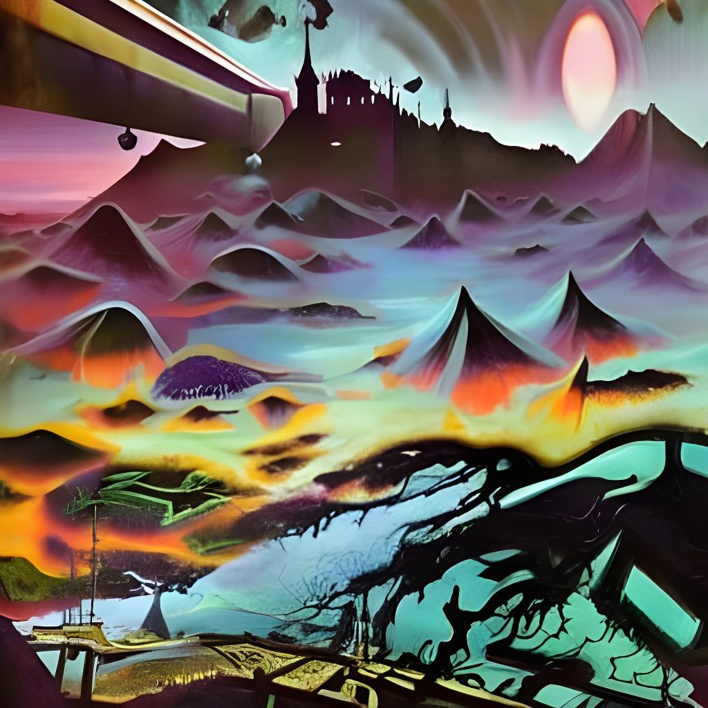 Gloomy Sci-Fi Landscape Painting in Retro Style