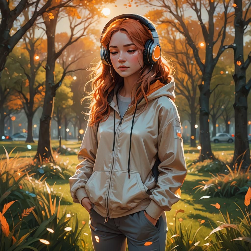 Cartoon Girl Listening to Music in Unreal Engine 5 Style