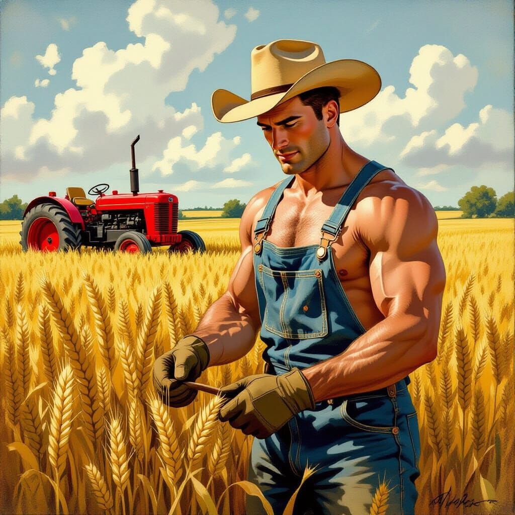 Clark Kent Working on His Farm in Rockwell Style