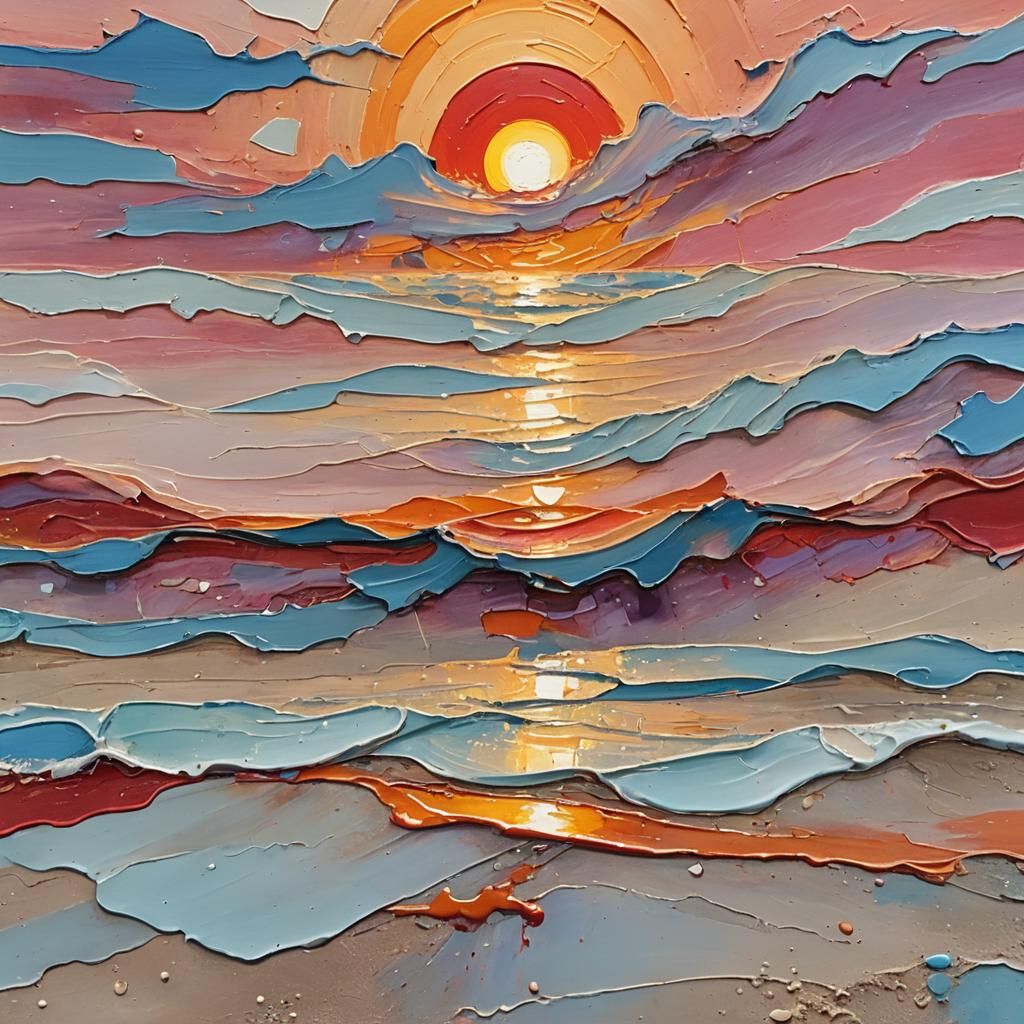 Seascape Sunset in Abstract Impasto Style