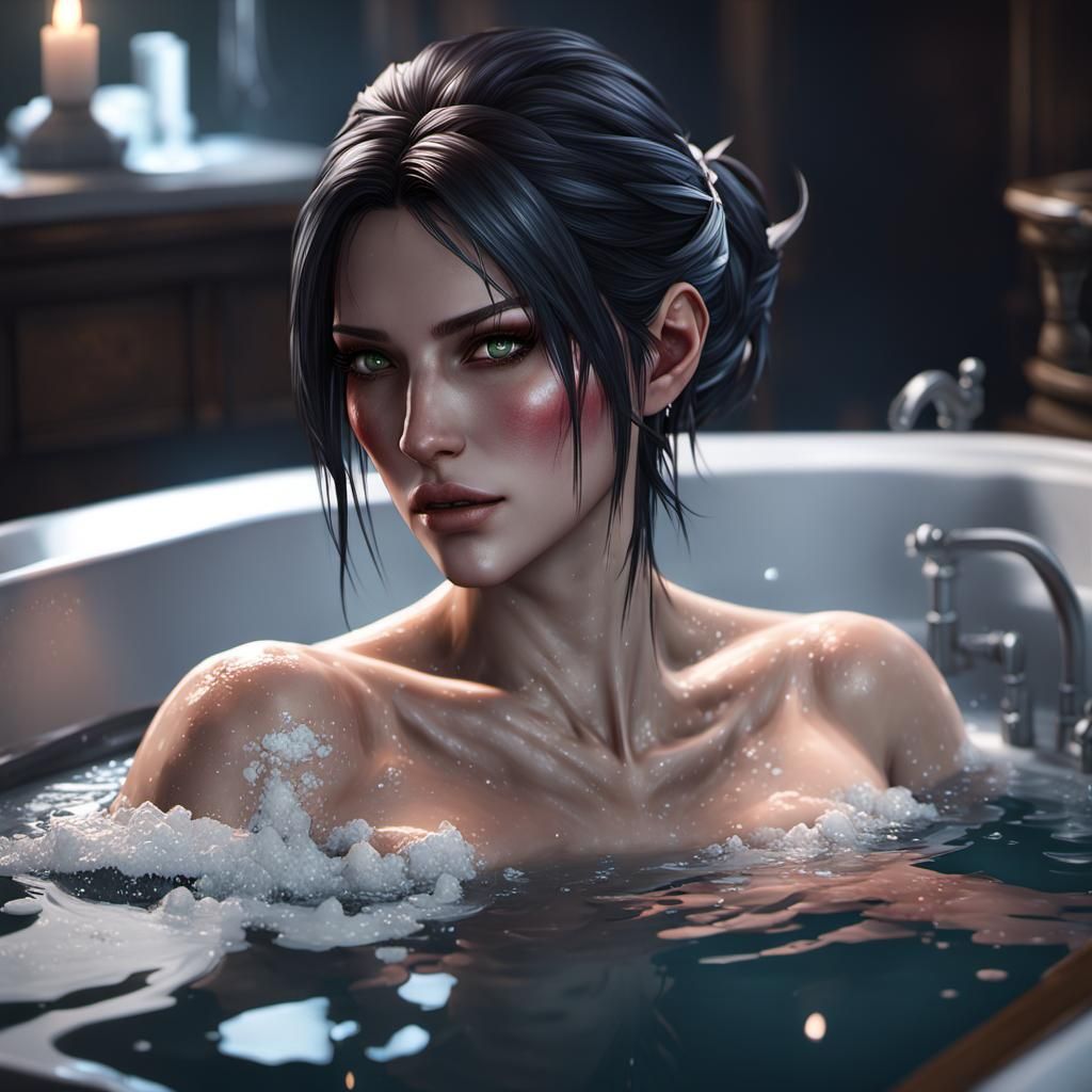 Tifa Bathtub Portrait in Art Nouveau Style