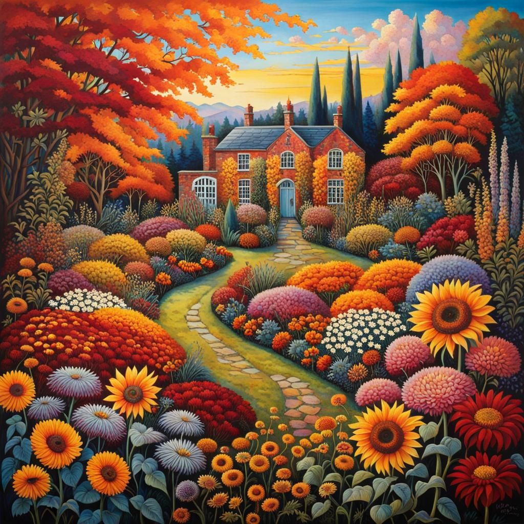 Autumnal Walled Garden with Wild Flowers