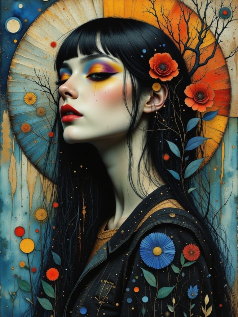 Colorful Gothic Woman in Alcohol Ink Style