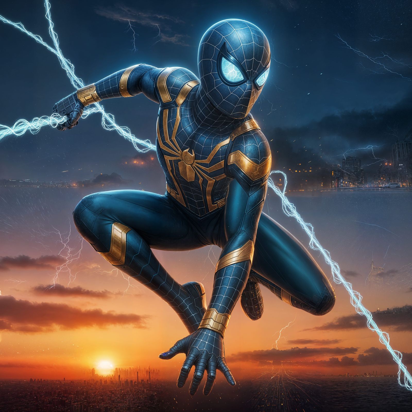 Spider-Man Swings Through Vibrant Sunset Sky