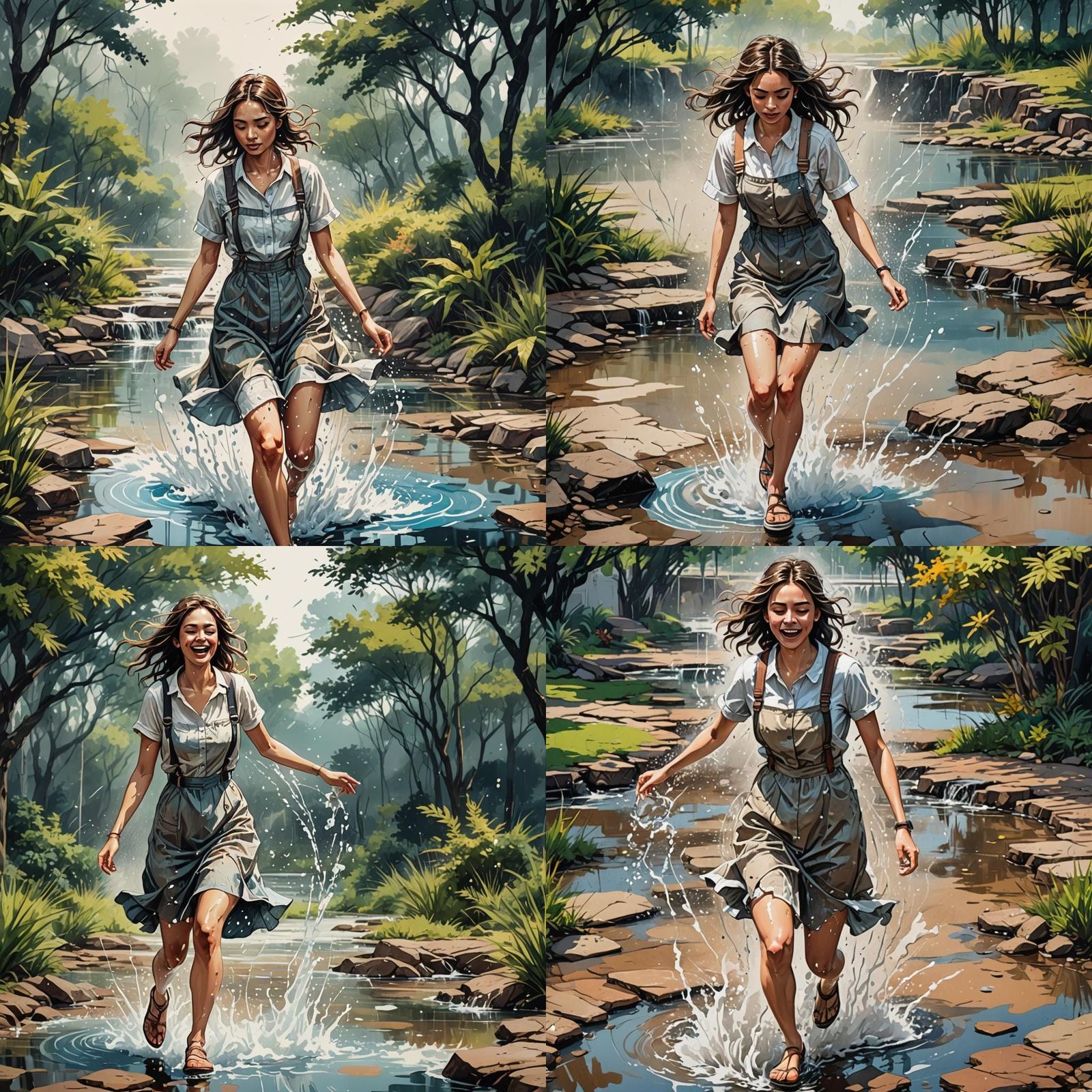 Joyful Woman Splashing in Water: Fantasy Concept Art