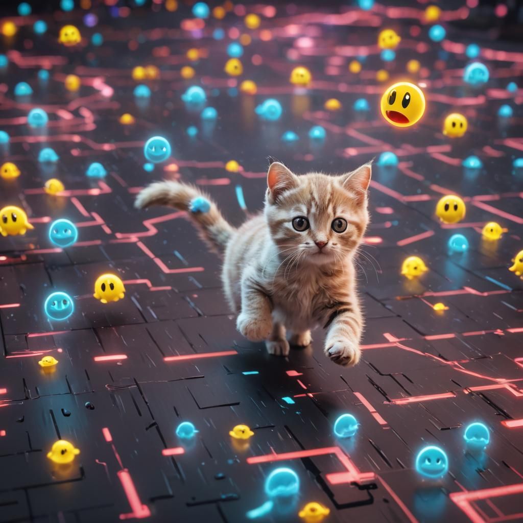 Kitten Chasing Ghosts in Cyberspace Game