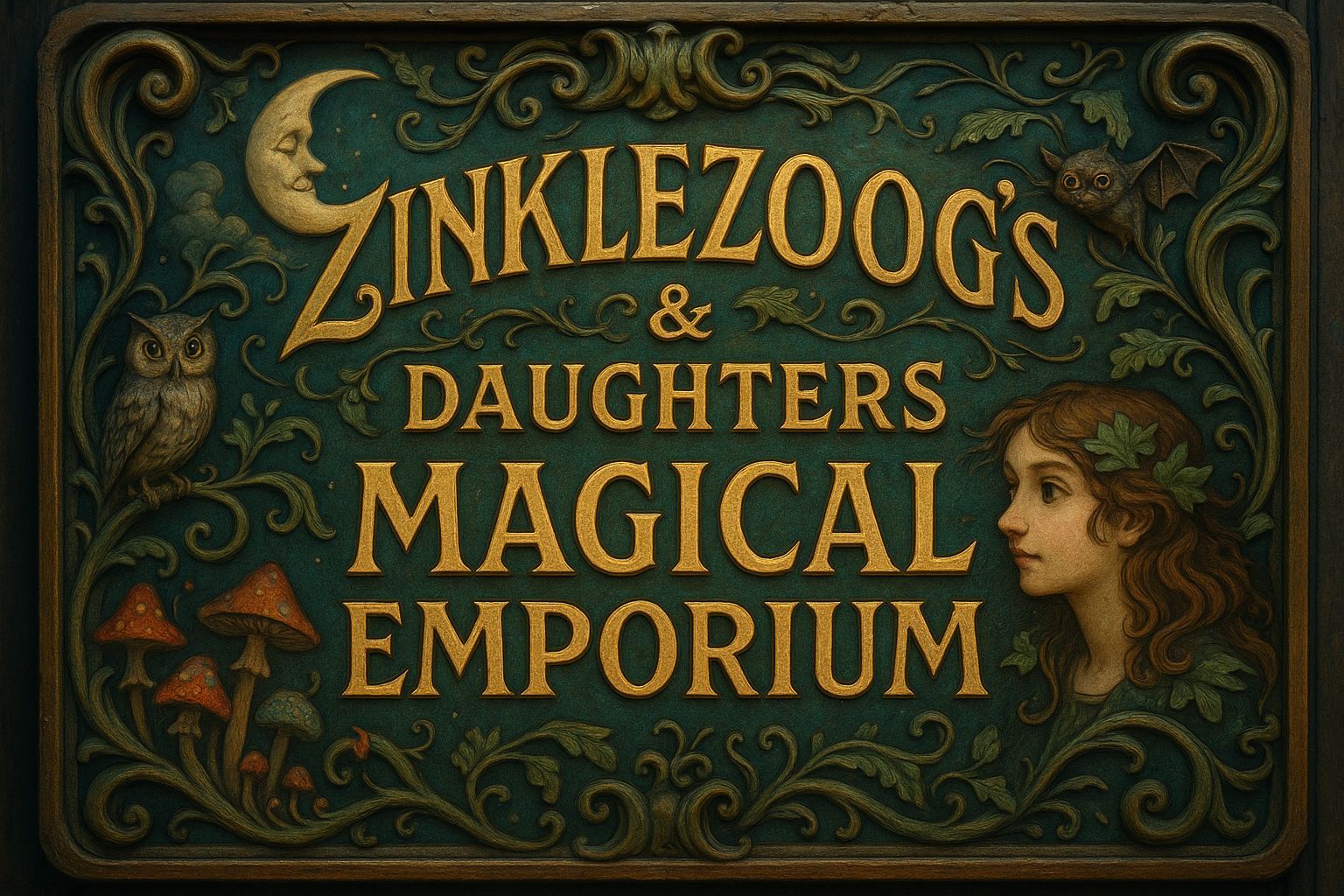Zinklezoog's Magical Emporium: Fantasy Art Nouveau Sign