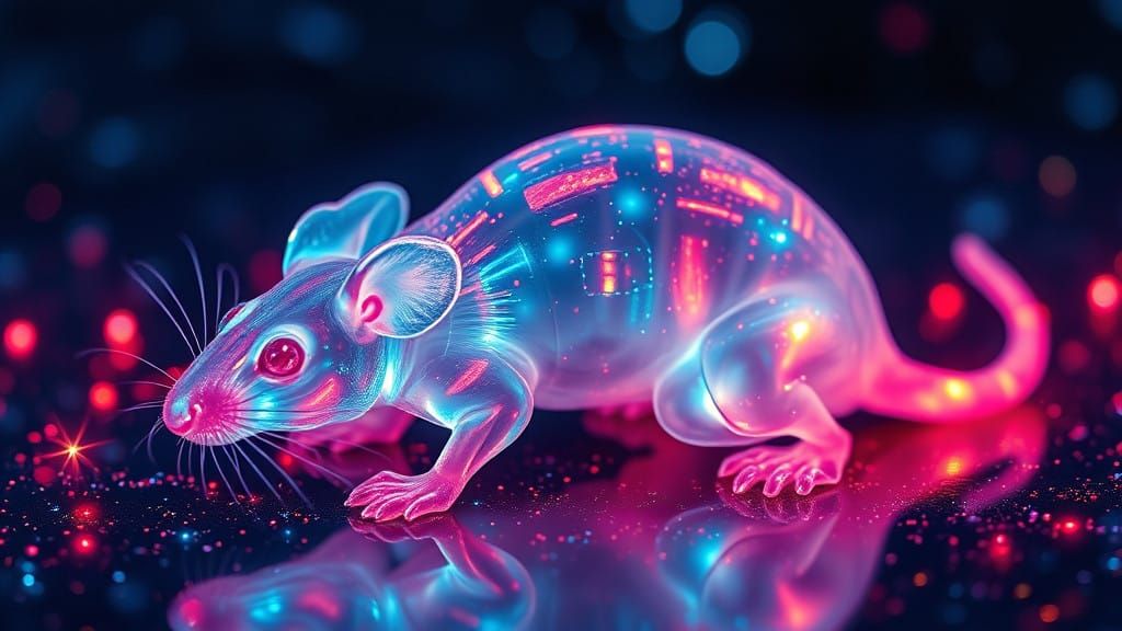 Surreal Bioluminescent Rat Radiates in Opalescent Glory