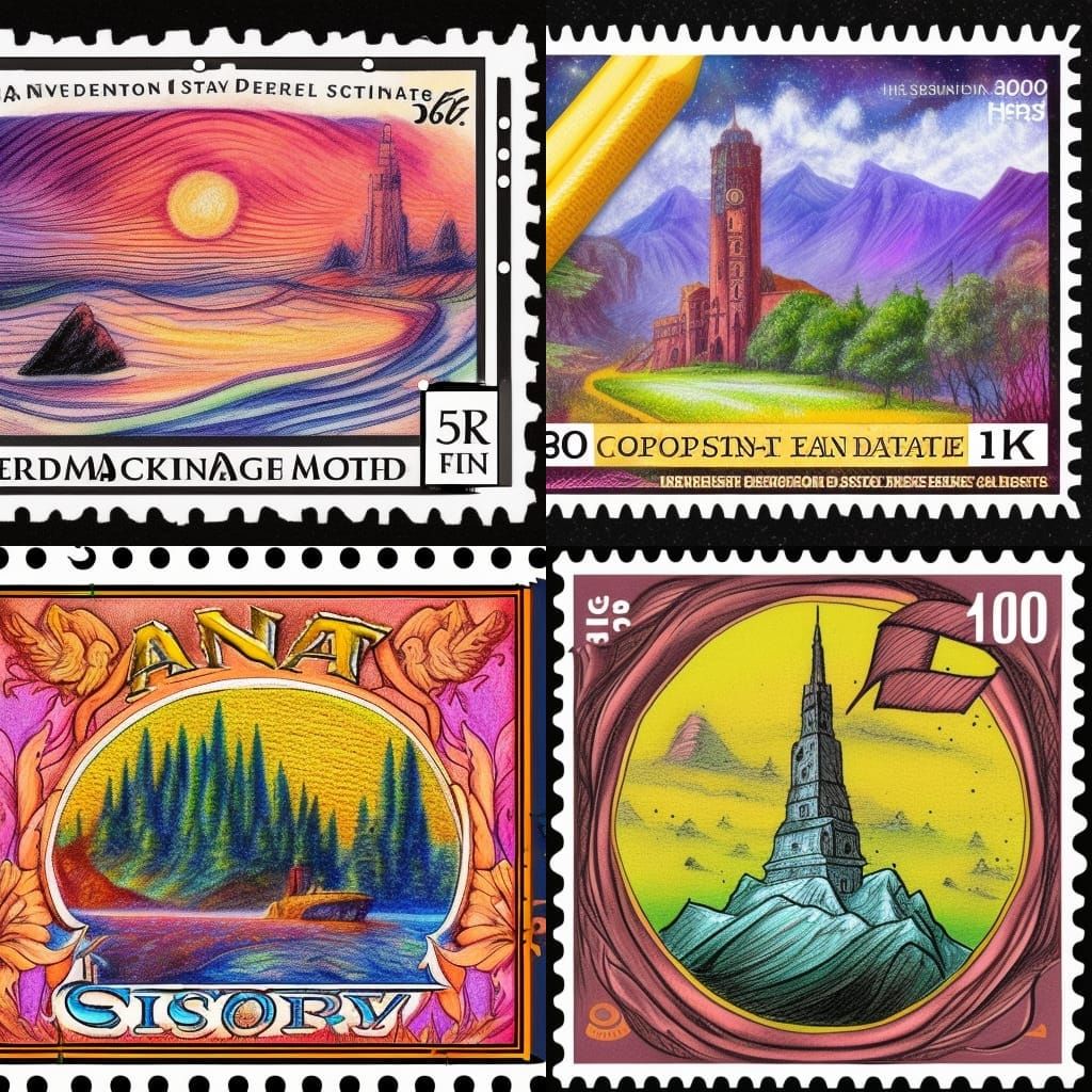 Crayon Hand-Drawn Postage Stamp: Detailed Digital Art