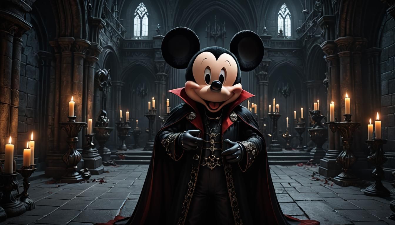 Mickey Mouse as Vampire Dracula in Gothic Horror Style