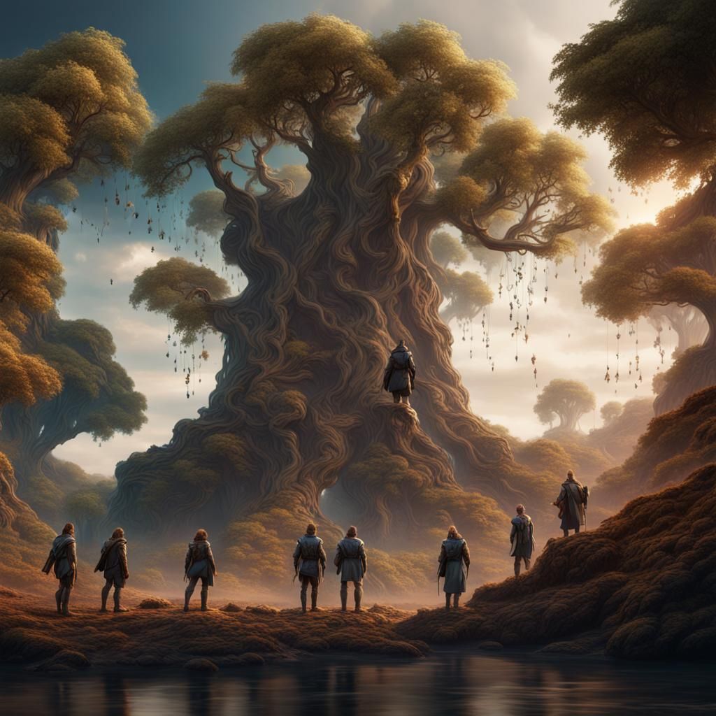Trees and Men in Detailed Matte Painting