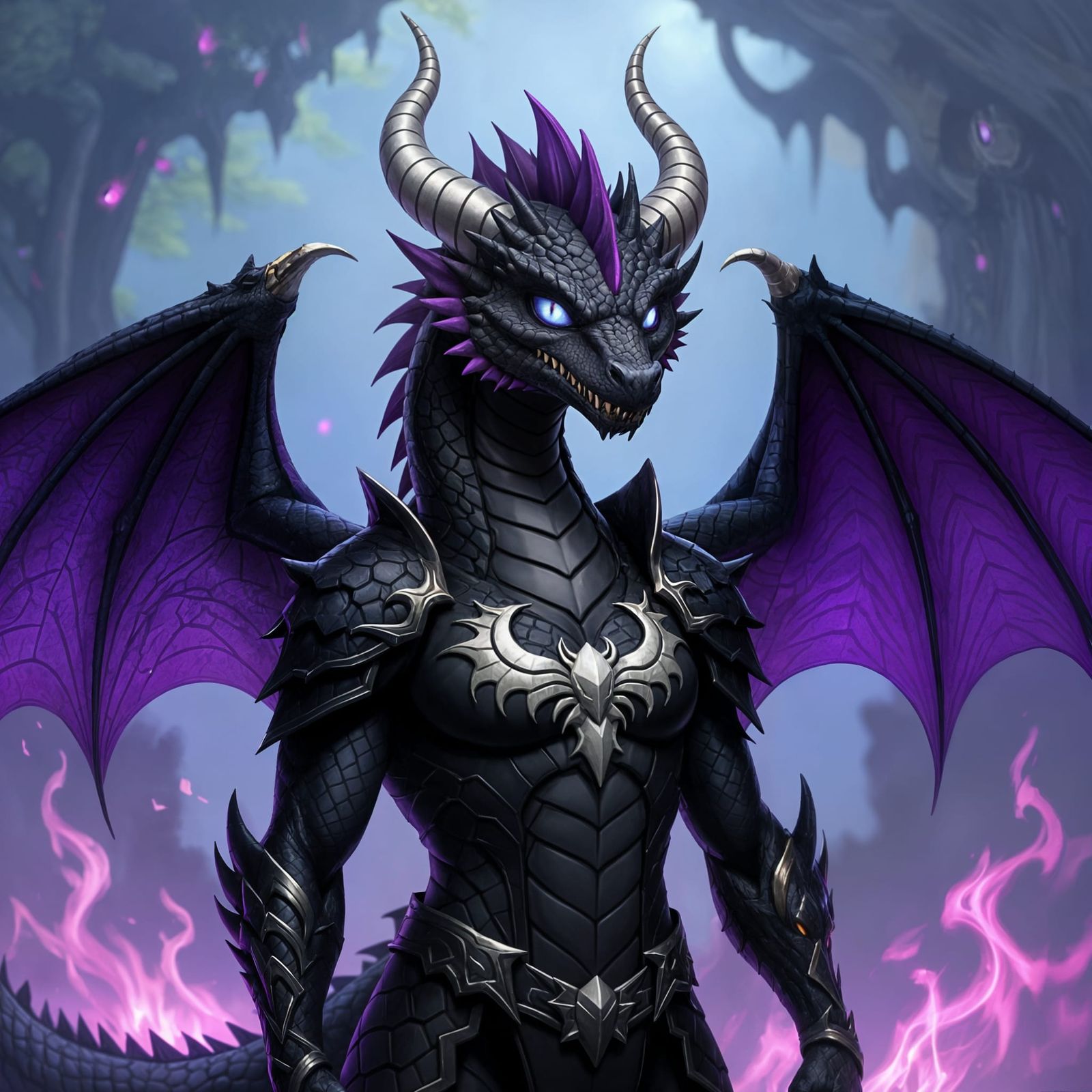 Anthro Black Dragon Dressed as Venom with Purple Flames