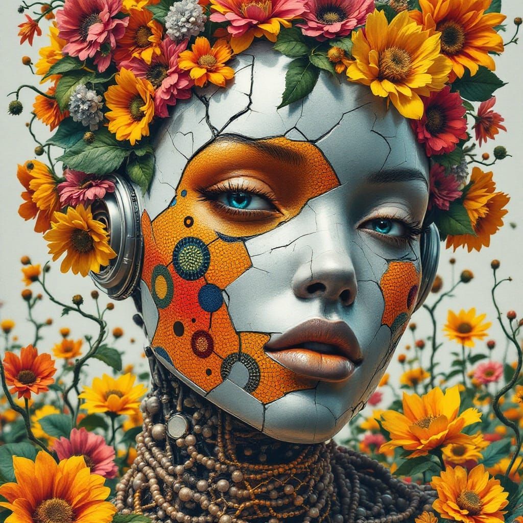 Retro Sci-Fi Robot Face in Vibrant, Expressive Brushstrokes