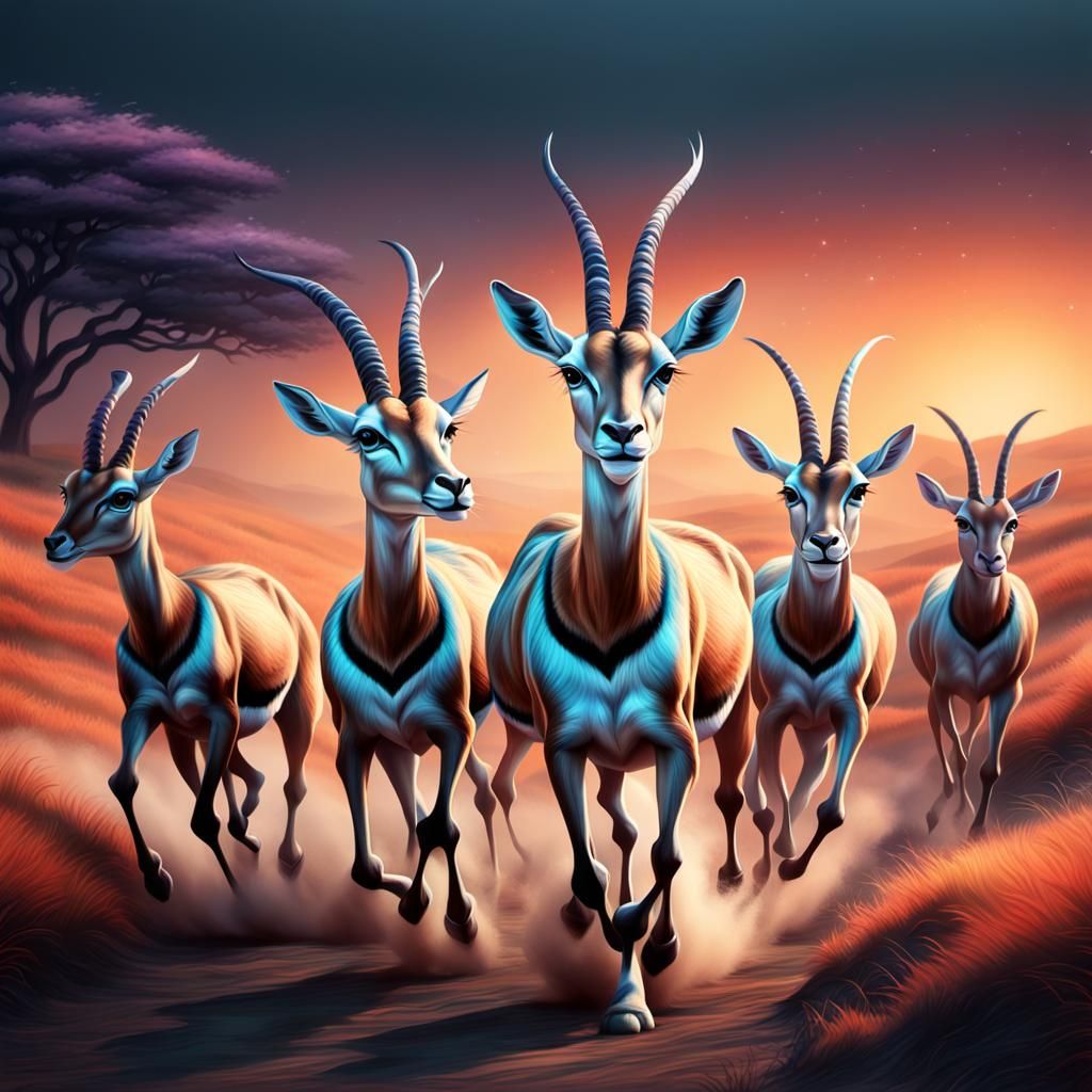 Galloping Gazelles in a Surreal Landscape