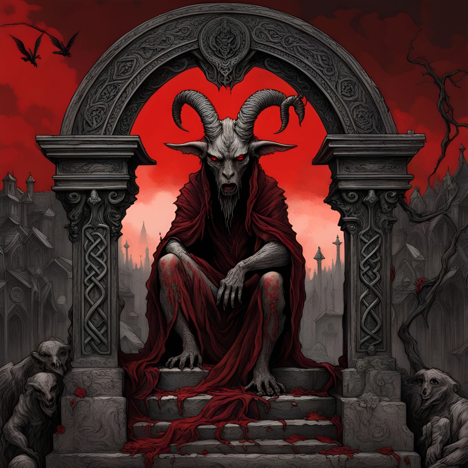 Drooling Demon Goat Gargoyle in Black Metal Style