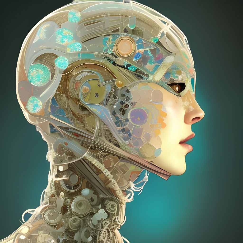 Stained Glass Robot Portrait in Art Nouveau Style