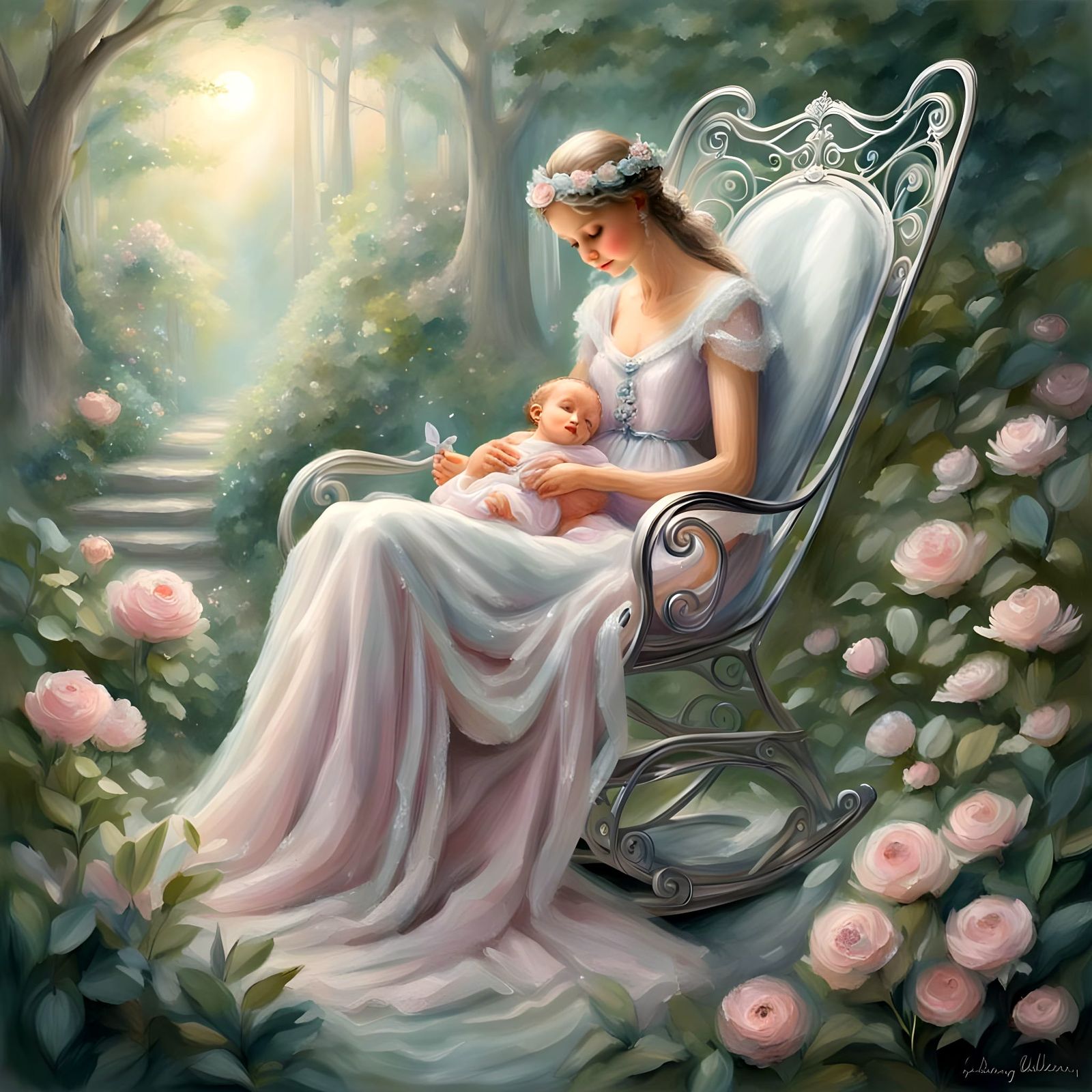 Fairy Mother and Baby in Silver Lace