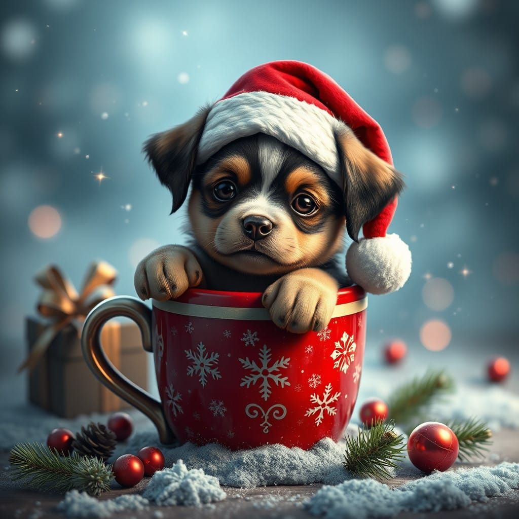 Fantastical Christmas Puppy in a Vibrant Holiday Mug