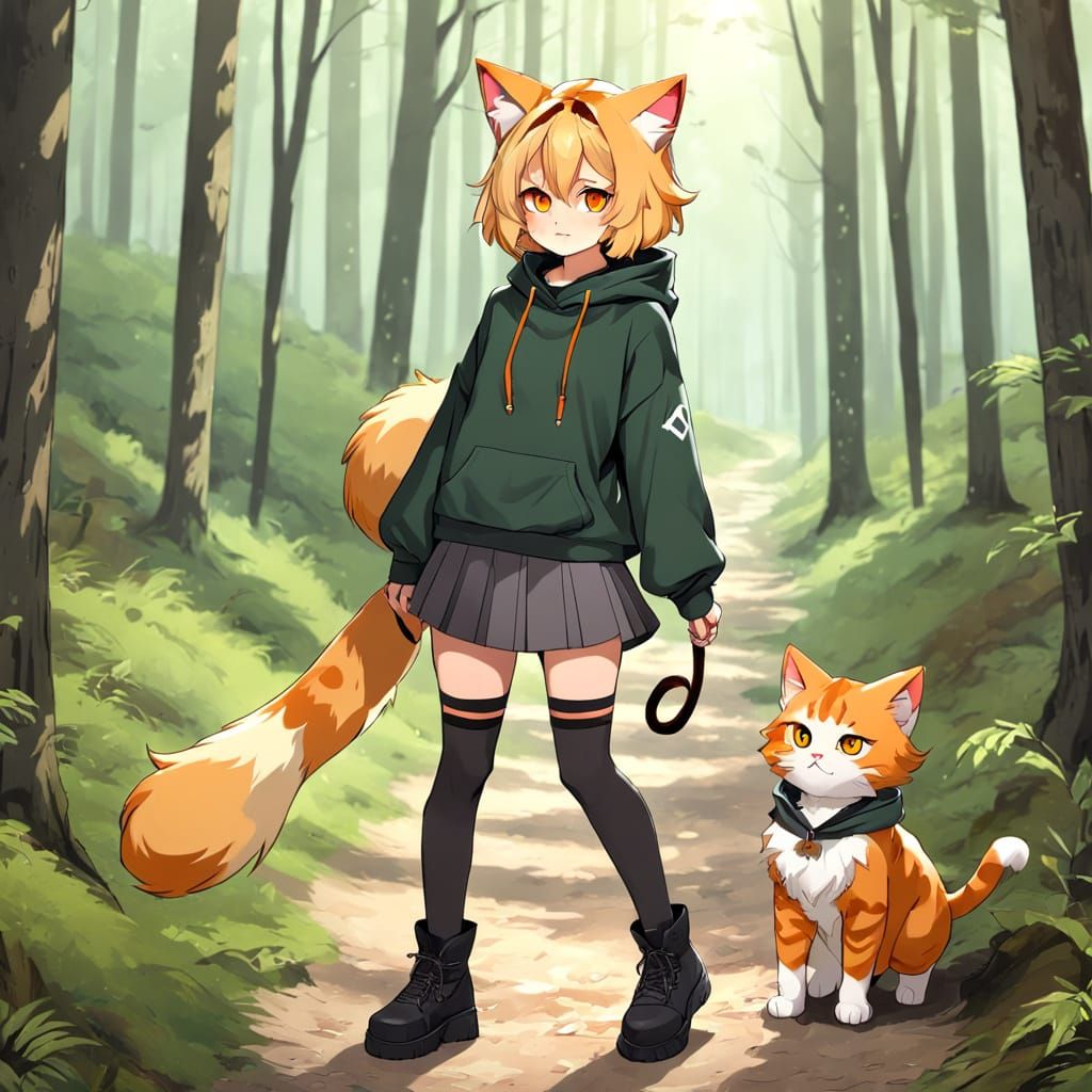 Tabaxi Boy Hiking on Forest Trail