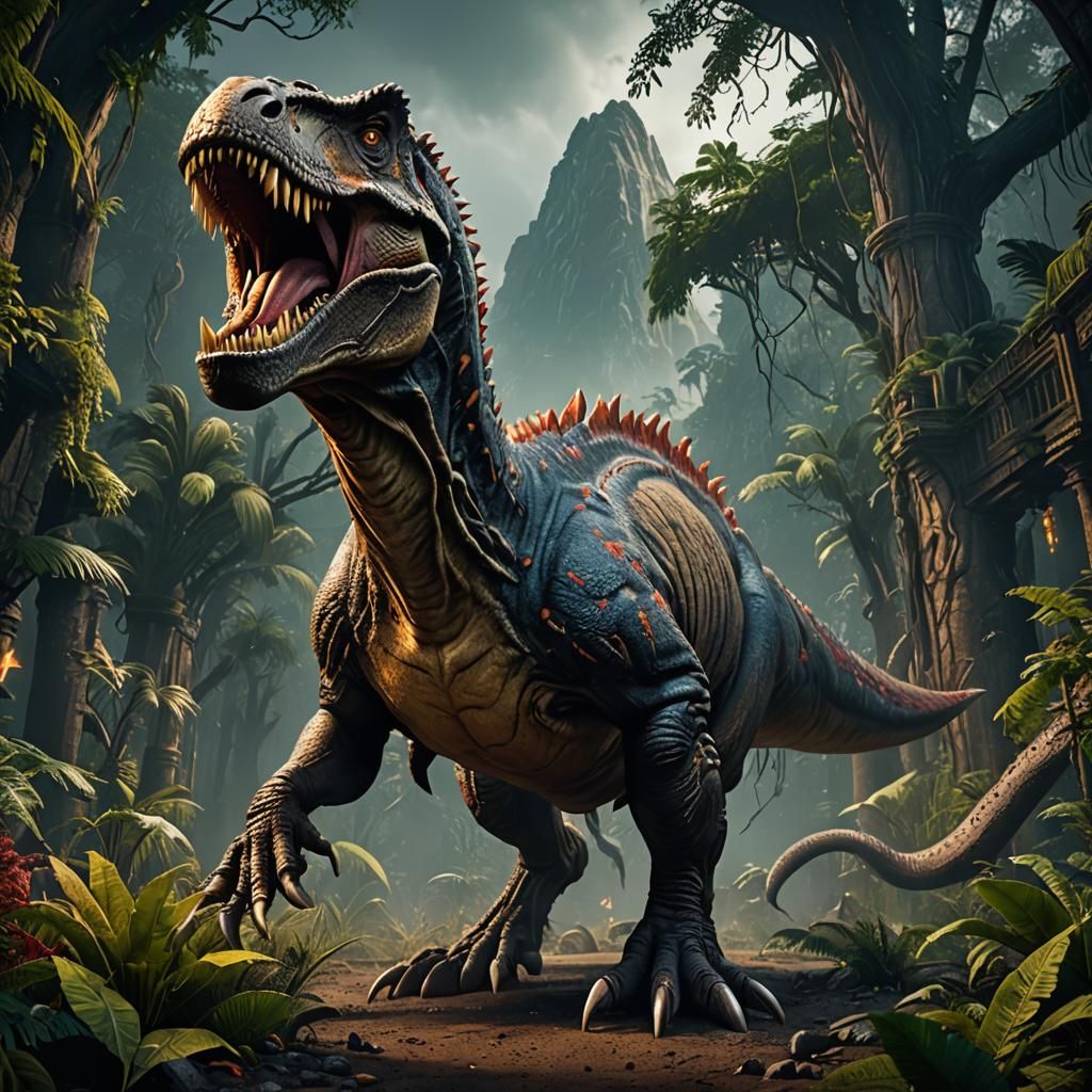 Detailed T-Rex Matte Painting in Fantasy Style