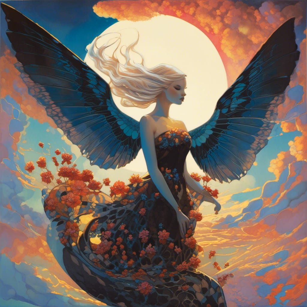 Seashell Mermaid on Private Beach in Alcohol Ink Style