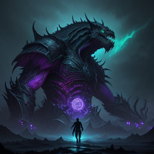 Grotesque Monster in Dark Fantasy Matte Painting