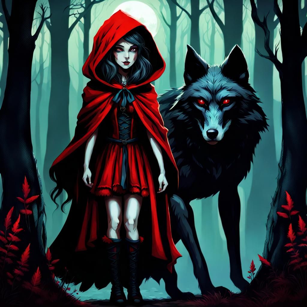 Dark Alien Wolf and Little Red Riding Hood