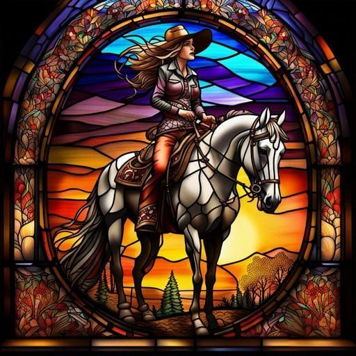 Epic Cowgirl in Stained Glass Style