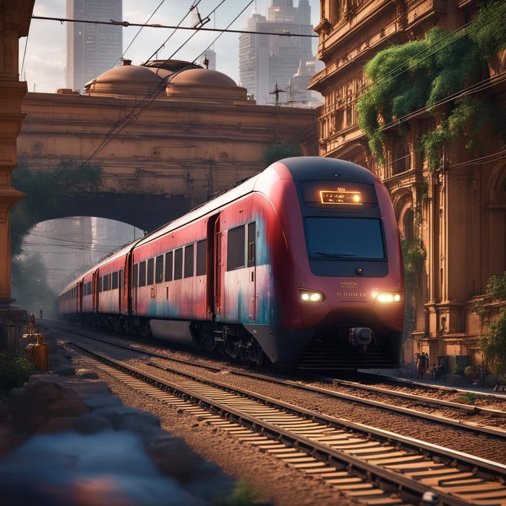 Indian Train Passes Bangalore in Detailed Matte Painting