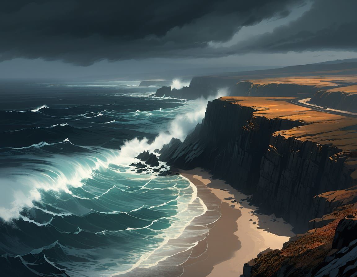 Dramatic Cliffside Overlooking Turbulent Sea