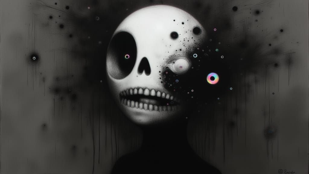 Skull Face in Shadows: A Biomechanical Surrealist Dream